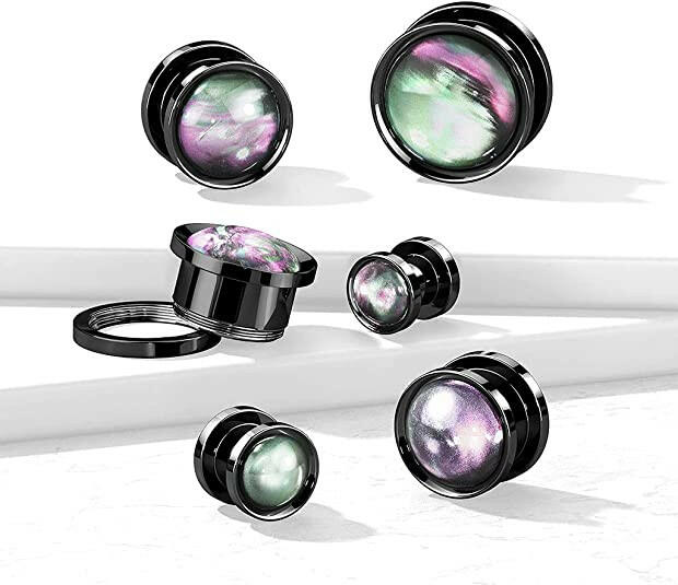 Surgical Steel Multi Color Shell Black Screw Fit Flesh Tunnel Plugs Plugs Impulse Piercings