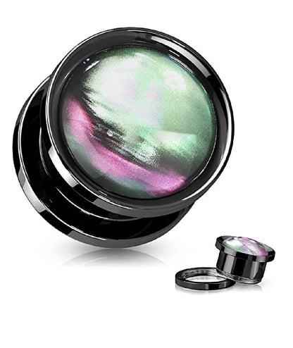 Surgical Steel Multi Color Shell Black Screw Fit Flesh Tunnel Plugs Plugs Impulse Piercings 2GA (6mm)