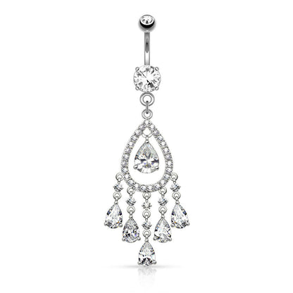 Surgical Steel Multi Tear Drop and Round CZ Set Chandelier Dangle Belly Navel Ring Navel Ring Impulse Piercings Clear