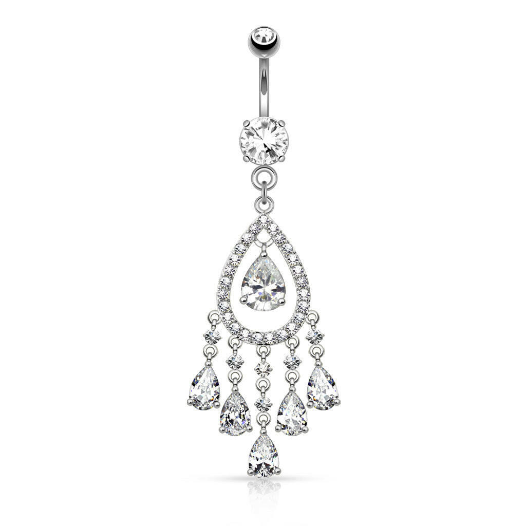 Surgical Steel Multi Tear Drop and Round CZ Set Chandelier Dangle Belly Navel Ring Navel Ring Impulse Piercings