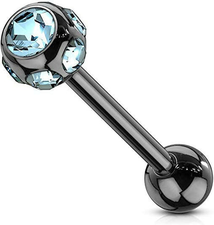 Surgical Steel Multiple Gem Ball Top IP Barbells Barbell Impulse Piercings Black/Aqua