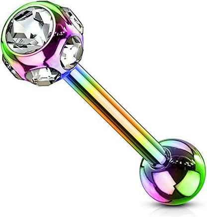 Surgical Steel Multiple Gem Ball Top IP Barbells Barbell Impulse Piercings Rainbow