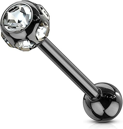 Surgical Steel Multiple Gem Ball Top IP Barbells Barbell Impulse Piercings Black/Clear