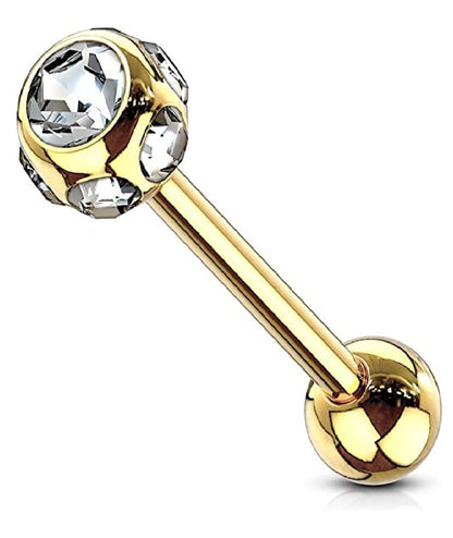 Surgical Steel Multiple Gem Ball Top IP Barbells Barbell Impulse Piercings Gold