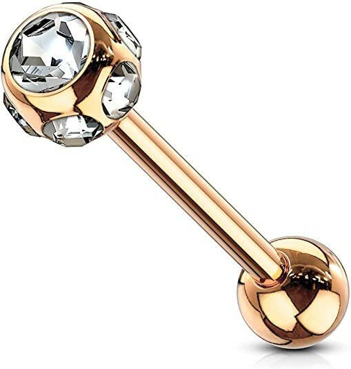 Surgical Steel Multiple Gem Ball Top IP Barbells Barbell Impulse Piercings Rose Gold