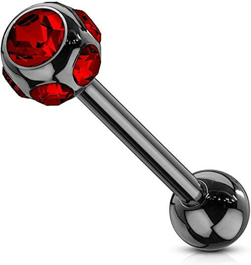 Surgical Steel Multiple Gem Ball Top IP Barbells Barbell Impulse Piercings Black/Red