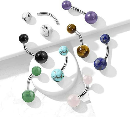 Surgical Steel Natural Stone Balls with Threaded Steel Inserts Belly Navel Ring Navel Ring Impulse Piercings