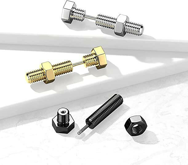 Surgical Steel Nut and Bolt Hexagon Screw Head Fake Plug Fake Plug Impulse Piercings