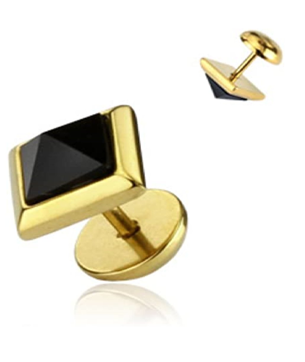 Surgical Steel Onyx Pyramid Square CZ Gold IP Fake Plugs Fake Plug Impulse Piercings