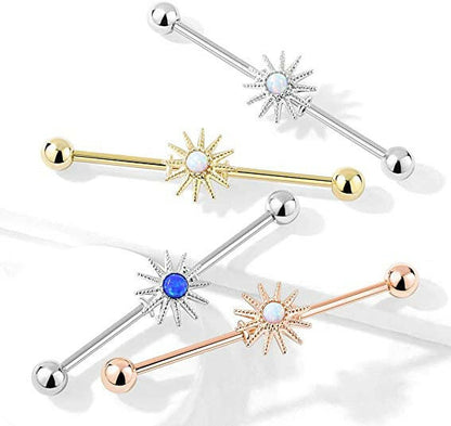 Surgical Steel Opal Center Sunburst Industrial Barbell Body Jewelry Impulse Piercings