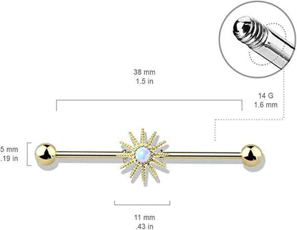 Surgical Steel Opal Center Sunburst Industrial Barbell Body Jewelry Impulse Piercings