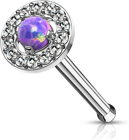 Surgical Steel Opal Center with CZ Paved Surrounding Top Nose Bone Stud Rings Nose Ring Impulse Piercings Purple