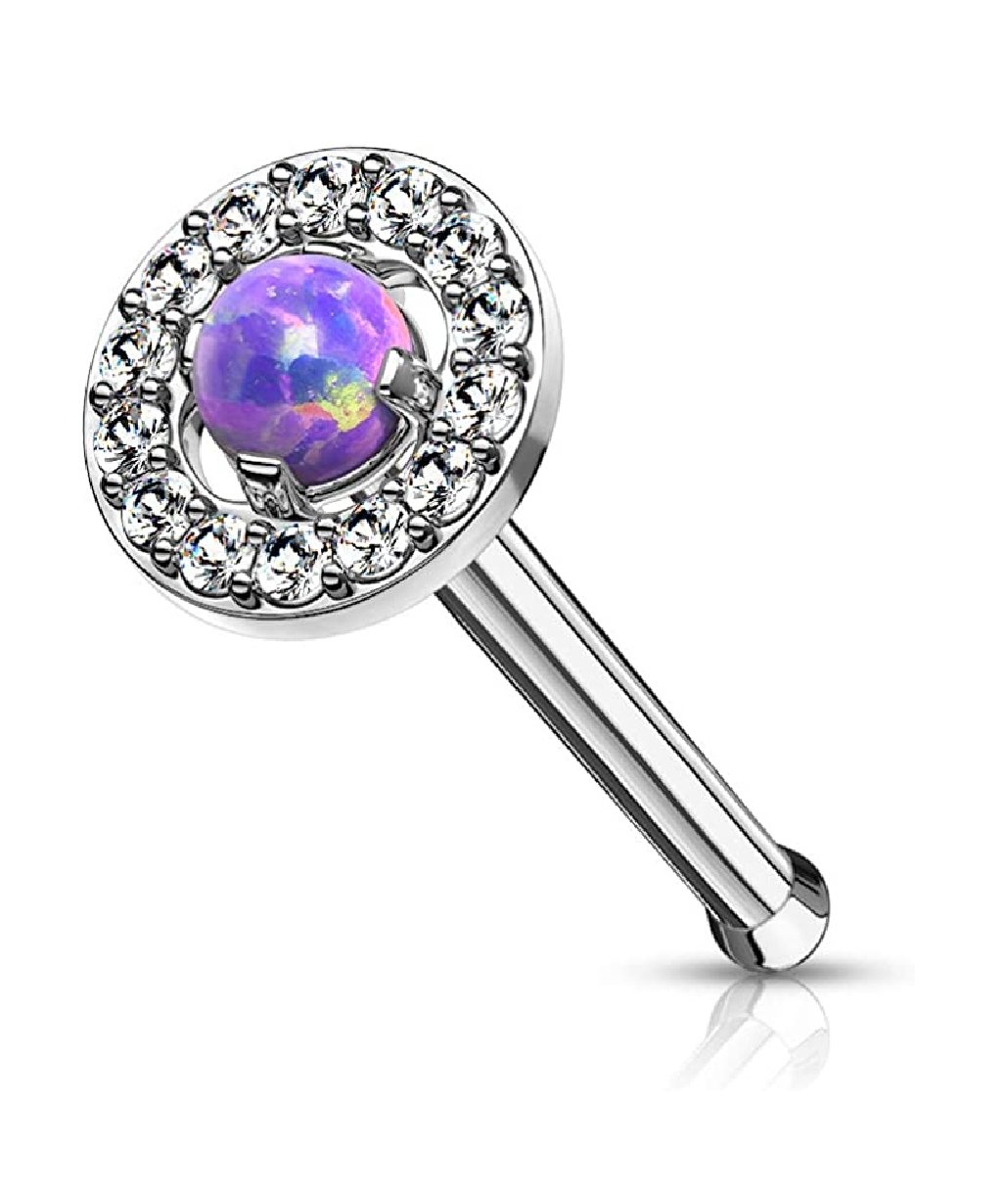 Surgical Steel Opal Center with CZ Paved Surrounding Top Nose Bone Stud Rings Nose Ring Impulse Piercings Blue