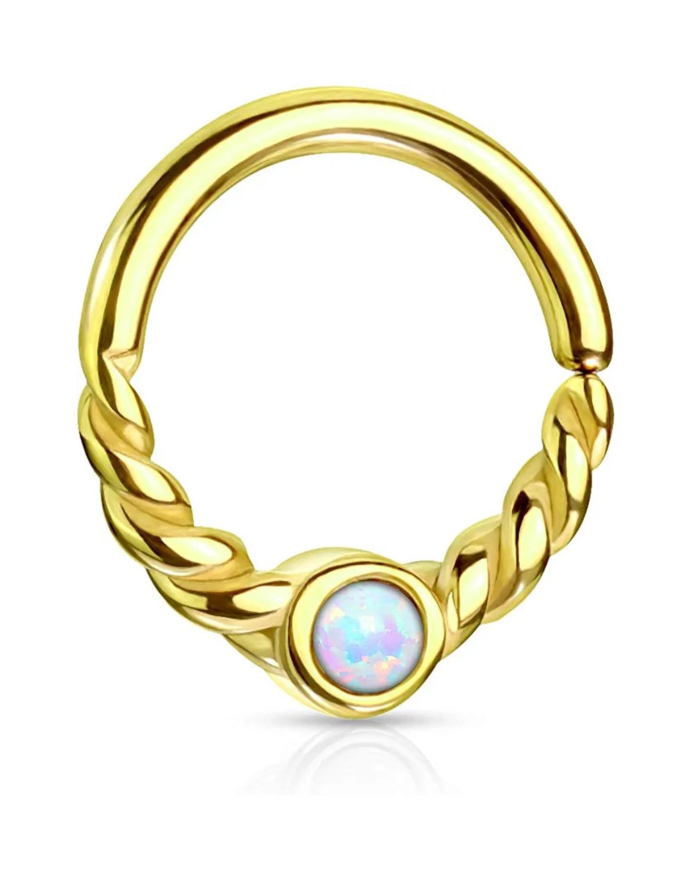 Surgical Steel Opal Centered Braided Half Circle All Bendable Segment Rings for Daith, Cartilage Nose Septum Nose Ring Impulse Piercings 18GA Length: 8mm Gold