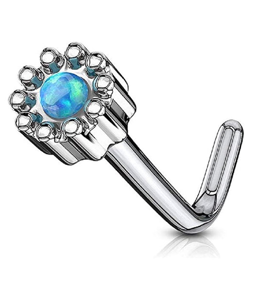 Surgical Steel Opal Centered Round Top L Bend Nose Stud Rings Nose Ring Impulse Piercings