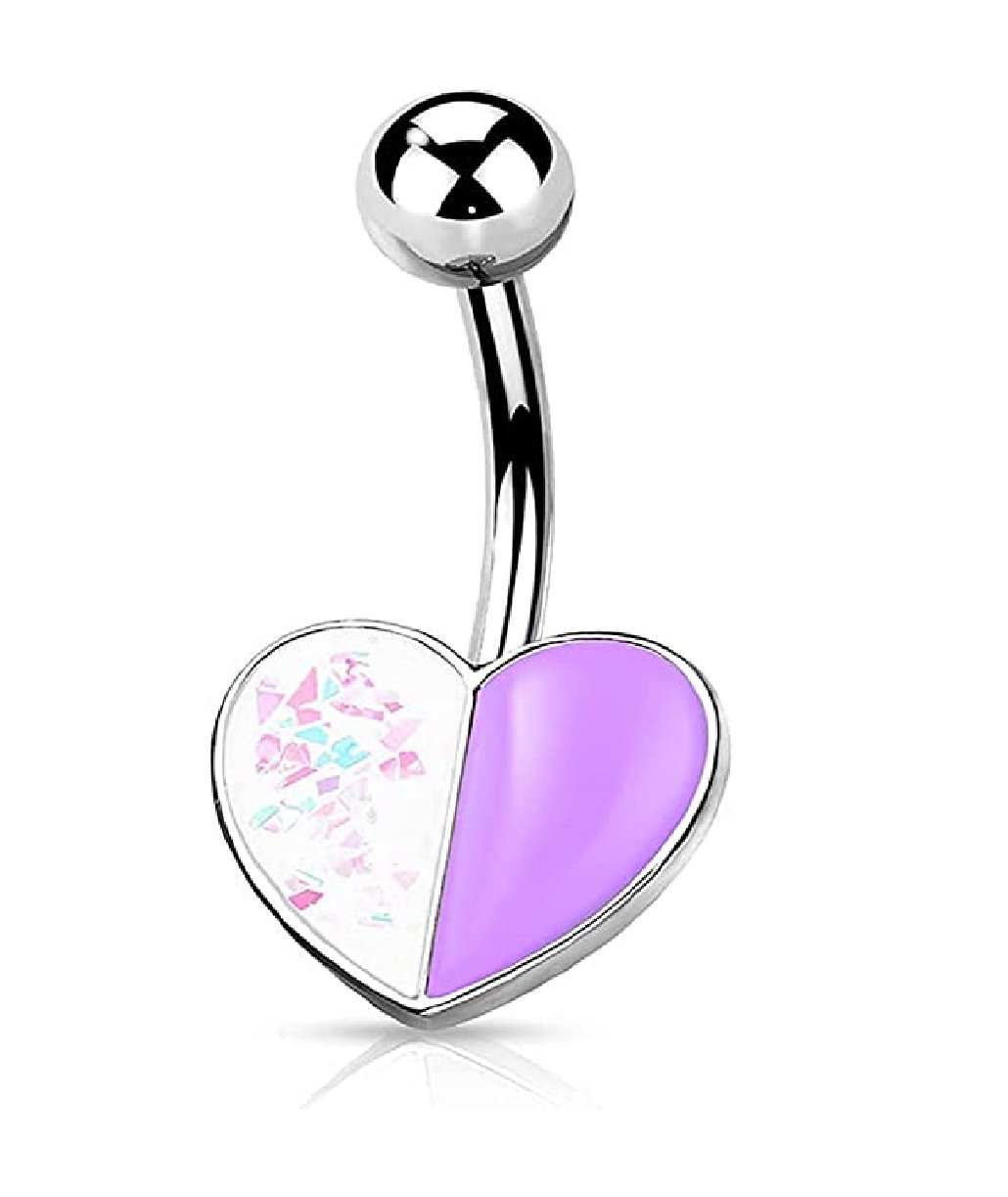 Surgical Steel Opal Glitter and Enamel Heart Belly Navel Ring Navel Ring Impulse Piercings Purple