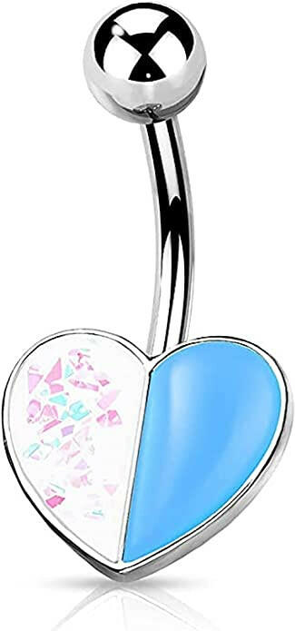 Surgical Steel Opal Glitter and Enamel Heart Belly Navel Ring Navel Ring Impulse Piercings Aqua