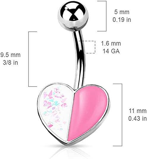 Surgical Steel Opal Glitter and Enamel Heart Belly Navel Ring Navel Ring Impulse Piercings