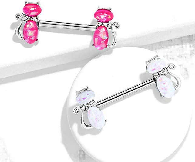 Surgical Steel Opal Glitter Cats Nipple Barbell Rings Nipple Ring Impulse Piercings