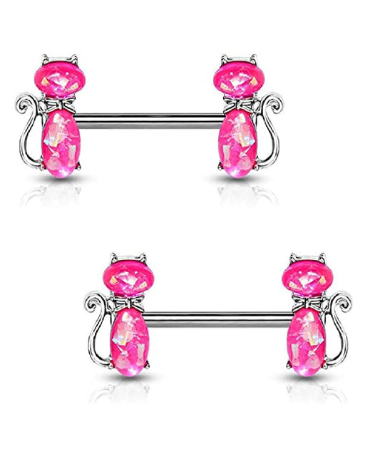 Surgical Steel Opal Glitter Cats Nipple Barbell Rings Nipple Ring Impulse Piercings Pink