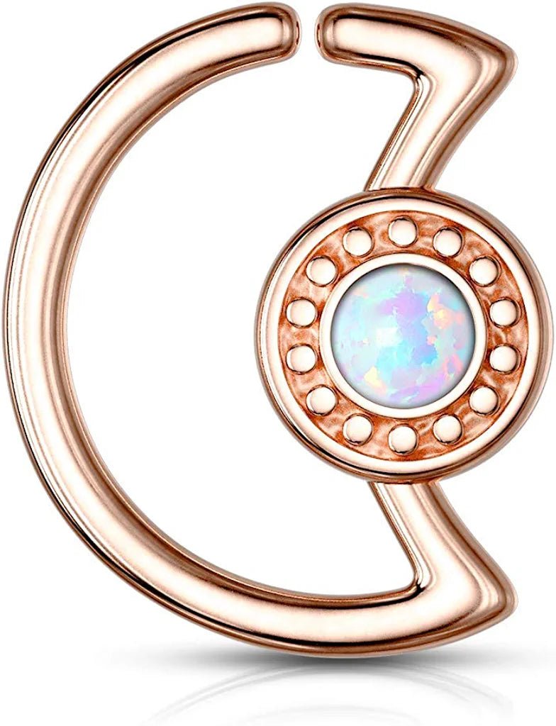 Surgical Steel Opal Glitter Center Crescent Moon Shape Ear Cartilage Daith Hoop Rings Cartilage Earring Impulse Piercings 18GA Length: 10mm Rose Gold