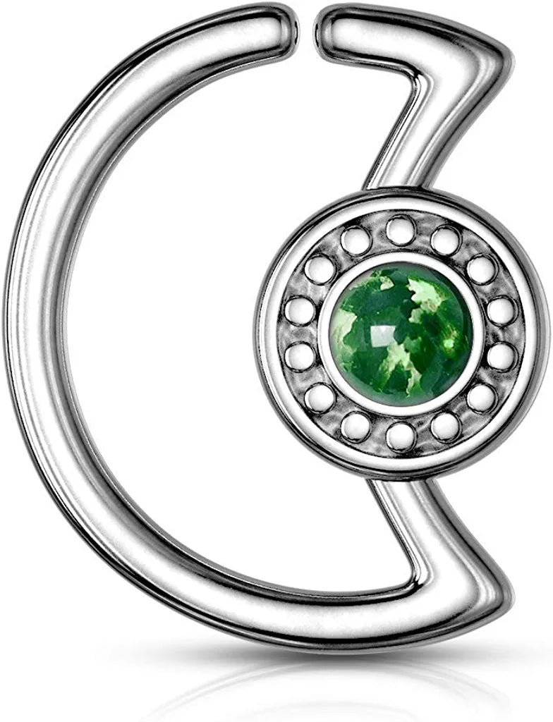 Surgical Steel Opal Glitter Center Crescent Moon Shape Ear Cartilage Daith Hoop Rings Cartilage Earring Impulse Piercings 18GA Length: 10mm Dark Green