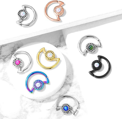 Surgical Steel Opal Glitter Center Crescent Moon Shape Ear Cartilage Daith Hoop Rings Cartilage Earring Impulse Piercings