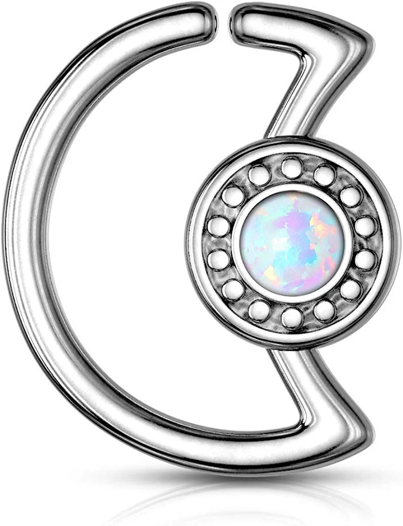 Surgical Steel Opal Glitter Center Crescent Moon Shape Ear Cartilage Daith Hoop Rings Cartilage Earring Impulse Piercings 18GA Length: 10mm White