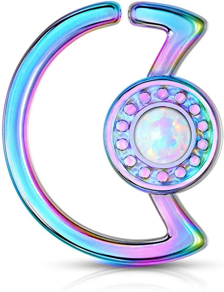 Surgical Steel Opal Glitter Center Crescent Moon Shape Ear Cartilage Daith Hoop Rings Cartilage Earring Impulse Piercings 18GA Length: 10mm Rainbow