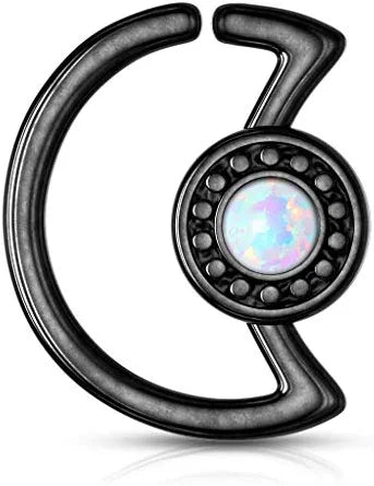 Surgical Steel Opal Glitter Center Crescent Moon Shape Ear Cartilage Daith Hoop Rings Cartilage Earring Impulse Piercings 18GA Length: 10mm Black