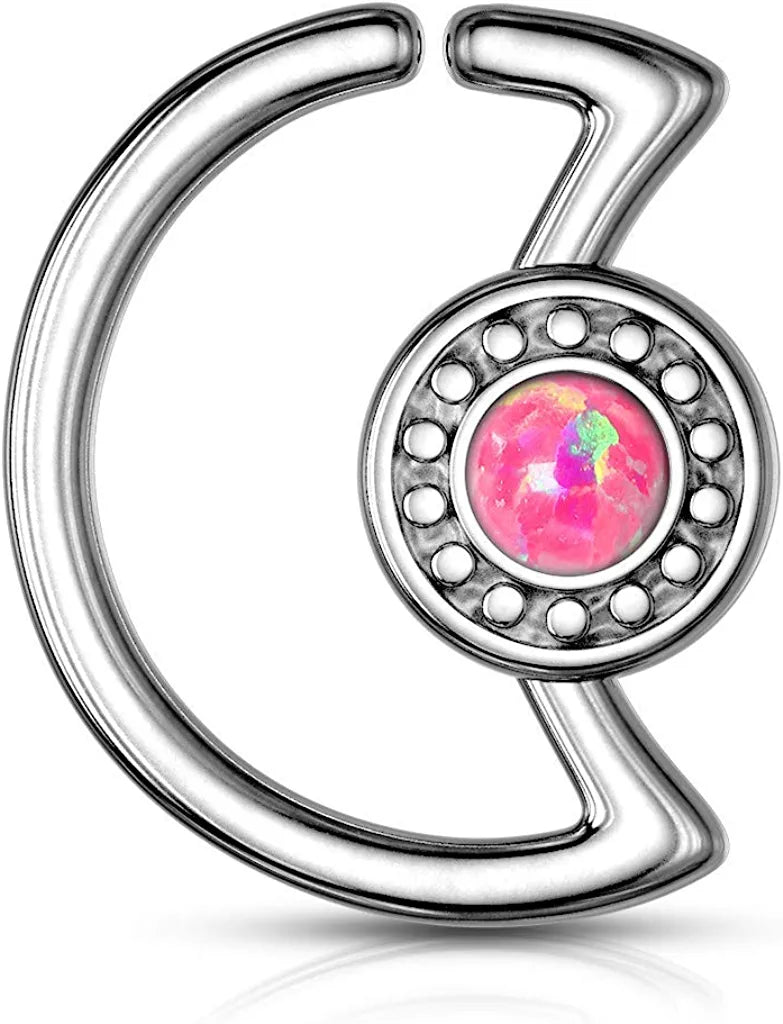 Surgical Steel Opal Glitter Center Crescent Moon Shape Ear Cartilage Daith Hoop Rings Cartilage Earring Impulse Piercings 18GA Length: 10mm Pink