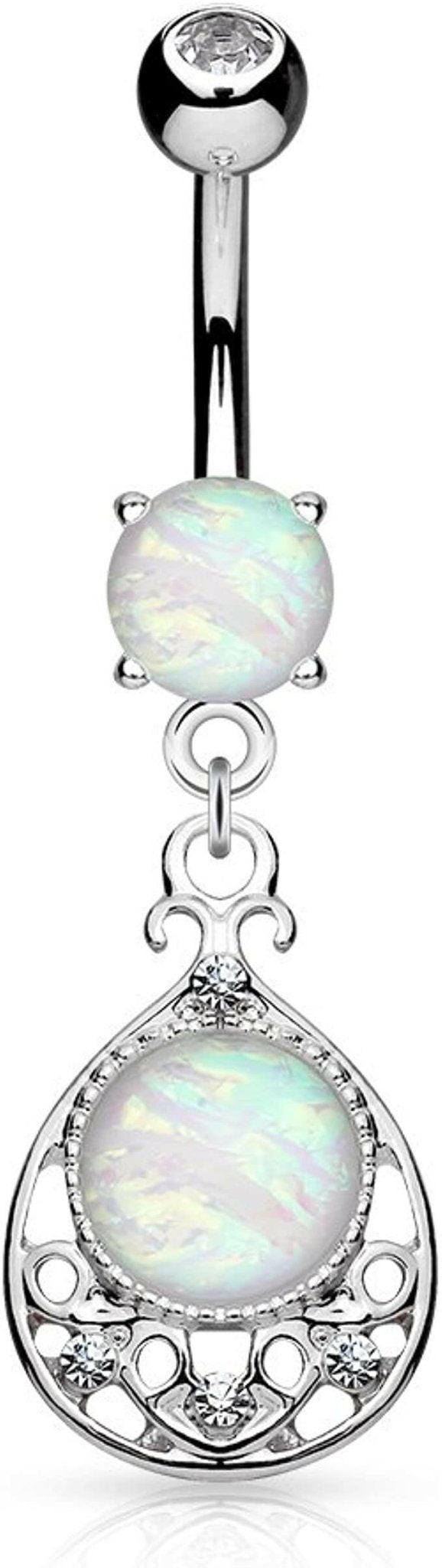 Surgical Steel Opal Glitter Center Vintage Filigree Dangle Belly Navel Ring Navel Ring Impulse Piercings Steel