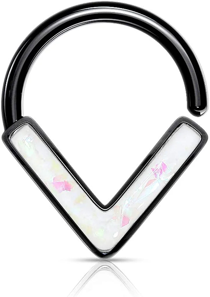 Surgical Steel Opal Glitter Chevron Front Facing All Bendable Hoops for Daith Cartilage Nose Septum Septum Ring Impulse Piercings Black