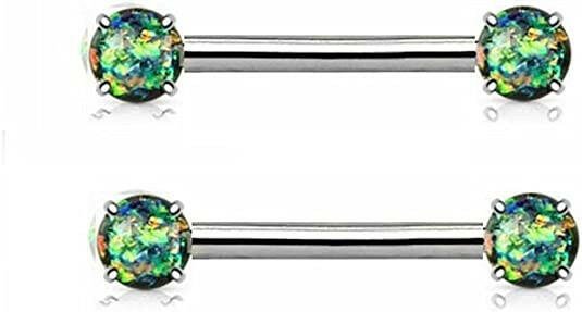 Surgical Steel Opal Glitter Front Facing Nipple Barbell Rings Nipple Ring Impulse Piercings Green