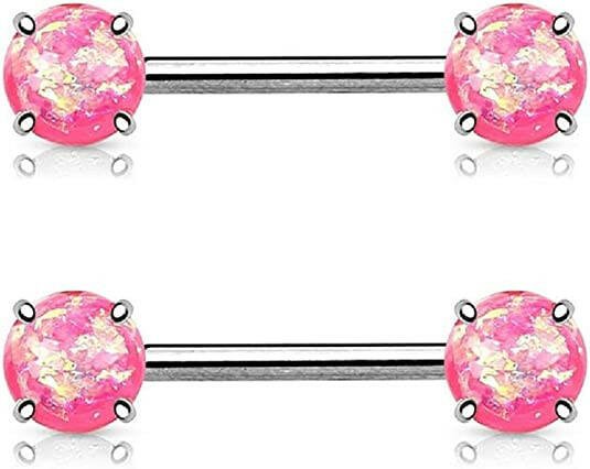 Surgical Steel Opal Glitter Front Facing Nipple Barbell Rings Nipple Ring Impulse Piercings Pink