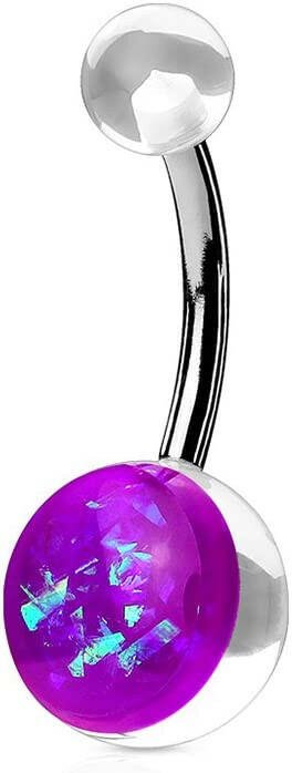 Surgical Steel Opal Glitter On Clear Acrylic Ball Belly Navel Ring Navel Ring Impulse Piercings Purple