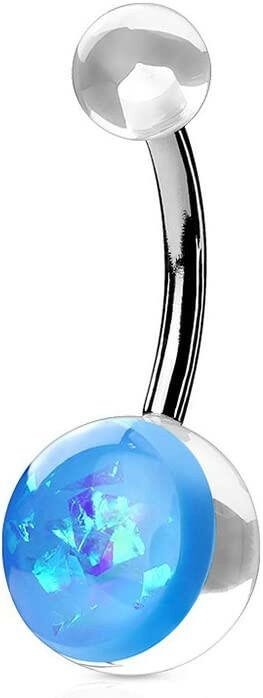 Surgical Steel Opal Glitter On Clear Acrylic Ball Belly Navel Ring Navel Ring Impulse Piercings Aqua