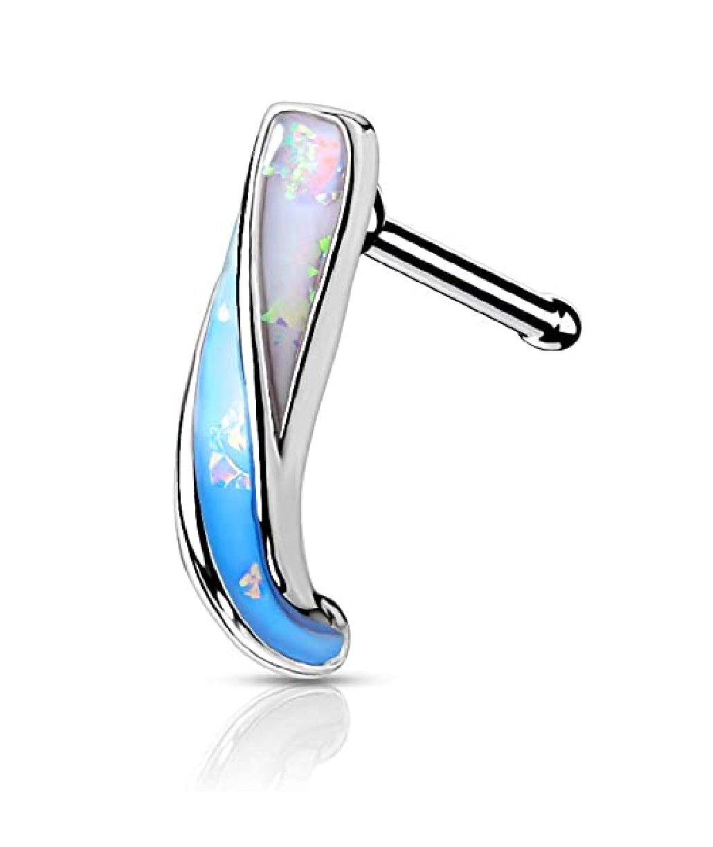 Surgical Steel Opal Glitter Paved Twist Bone Stud Nose Crawler Nose Ring Impulse Piercings Blue