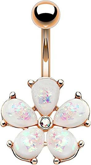 Surgical Steel Opal Glitter Petals with Crystal Center Flower Belly Navel Ring Navel Ring Impulse Piercings Rose Gold