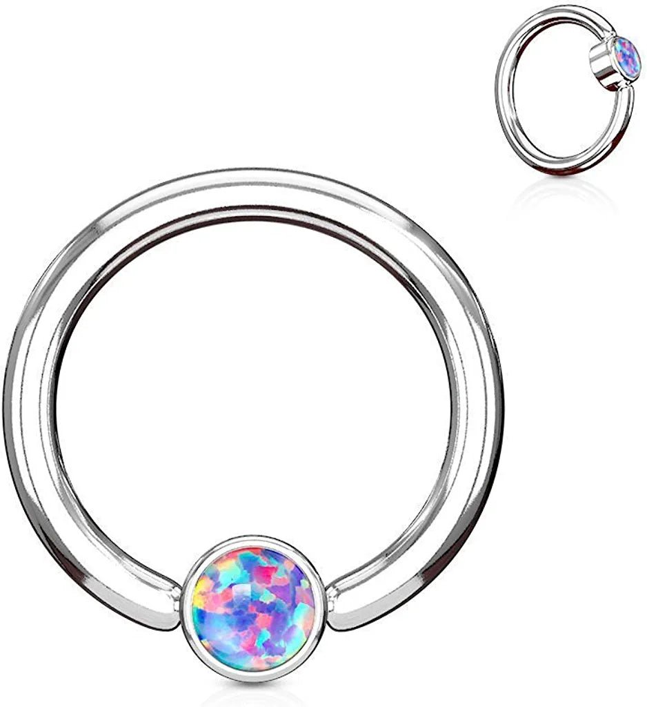 Surgical Steel Opal Round Flat Cylinder Captive Hoop Rings Captive Bead Impulse Piercings 16GA Length: 8mm Purple