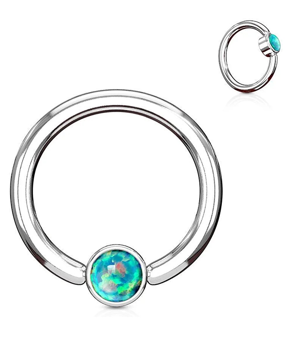 Surgical Steel Opal Round Flat Cylinder Captive Hoop Rings Captive Bead Impulse Piercings 16GA Length: 8mm Green