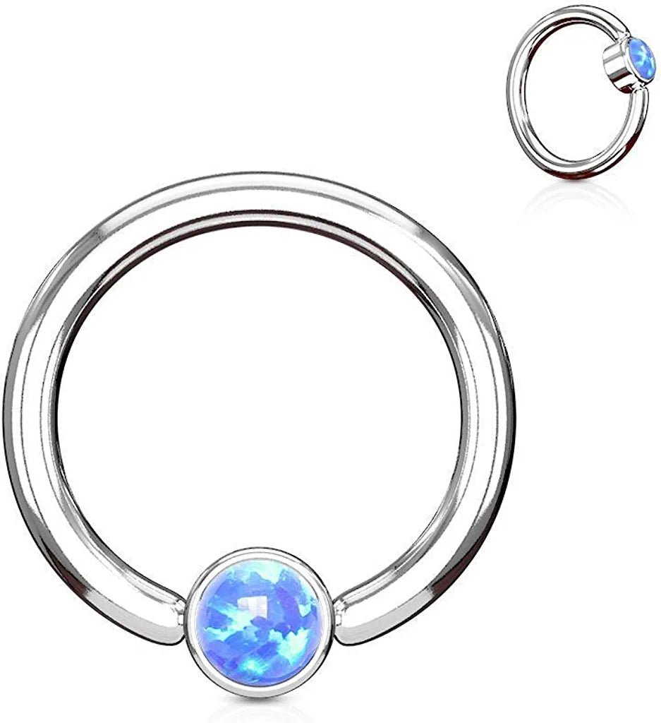 Surgical Steel Opal Round Flat Cylinder Captive Hoop Rings Captive Bead Impulse Piercings 16GA Length: 8mm Blue