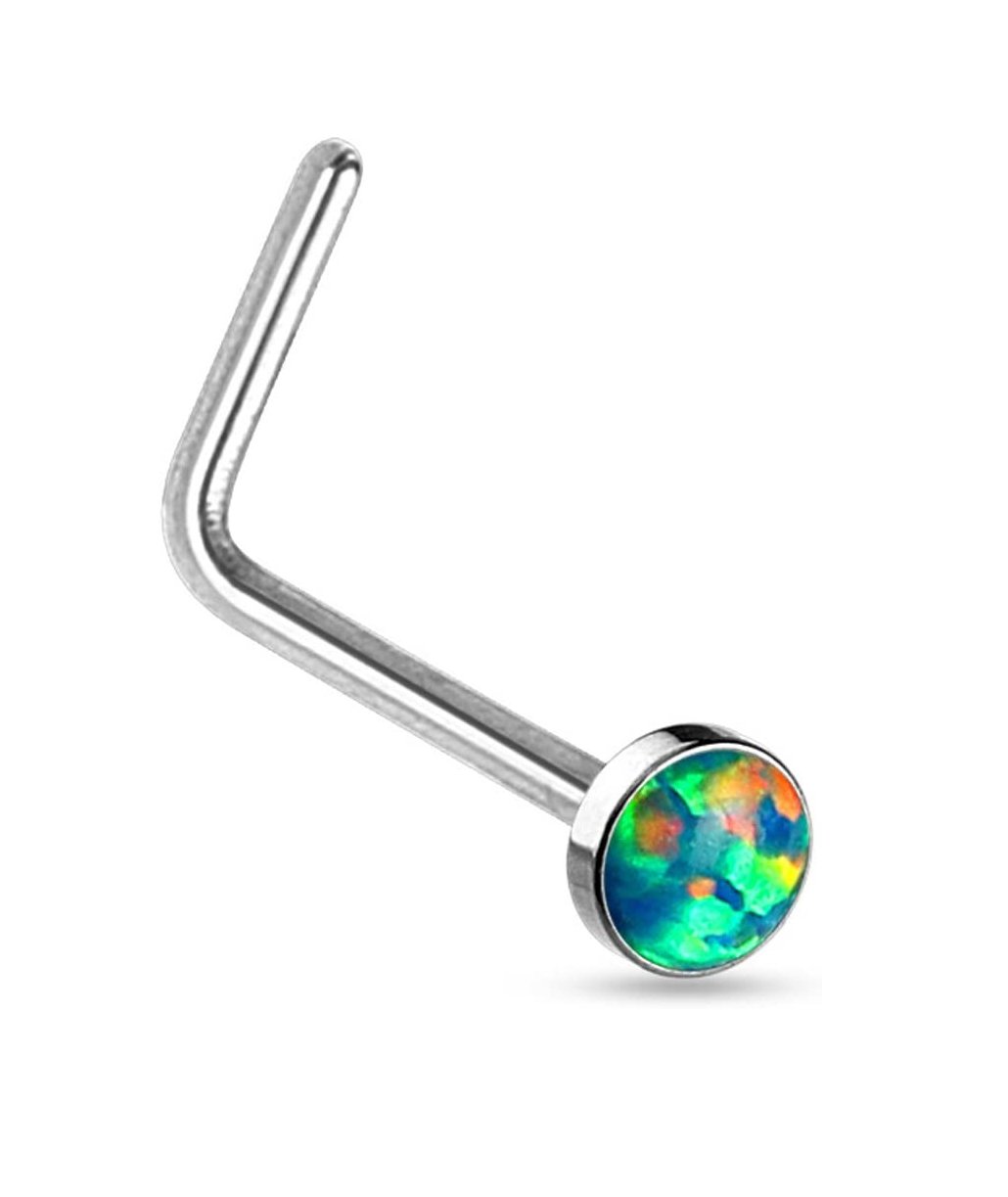 Surgical Steel Opal Set Flat Top L Bend Nose Rings Nose Ring Impulse Piercings Green