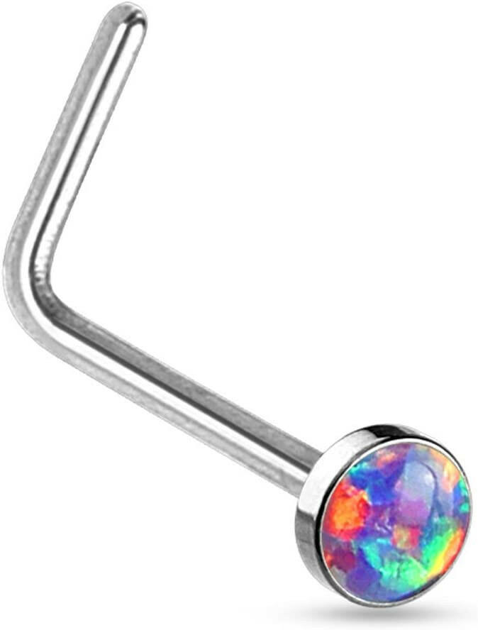 Surgical Steel Opal Set Flat Top L Bend Nose Rings Nose Ring Impulse Piercings Purple