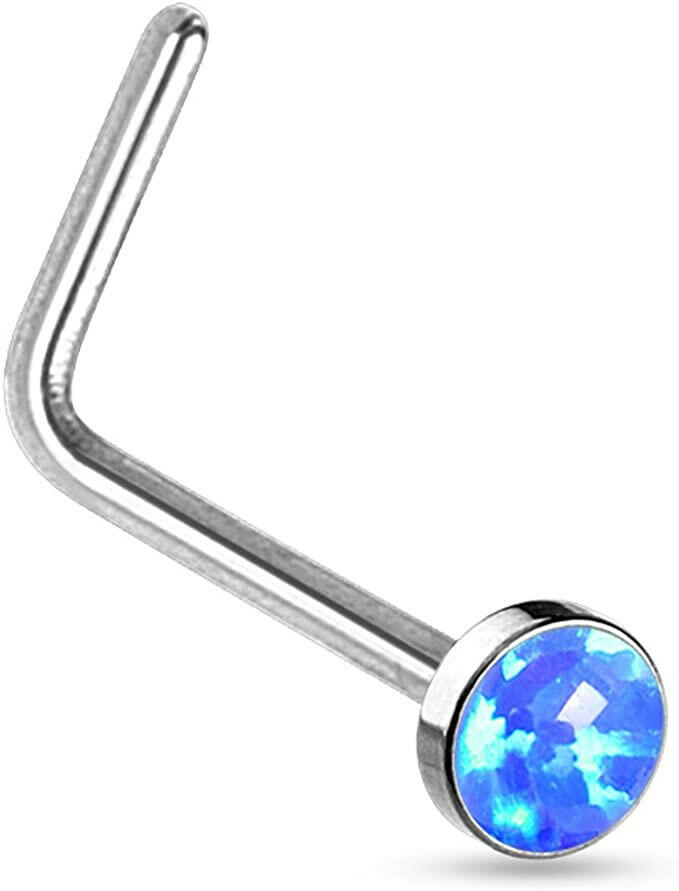 Surgical Steel Opal Set Flat Top L Bend Nose Rings Nose Ring Impulse Piercings Blue