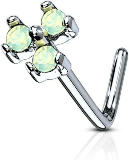 Surgical Steel Opalite Crystal Stone Triangle L Shaped Nose Ring Nose Ring Impulse Piercings Opalite Green