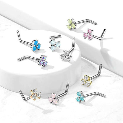 Surgical Steel Opalite Crystal Stone Triangle L Shaped Nose Ring Nose Ring Impulse Piercings