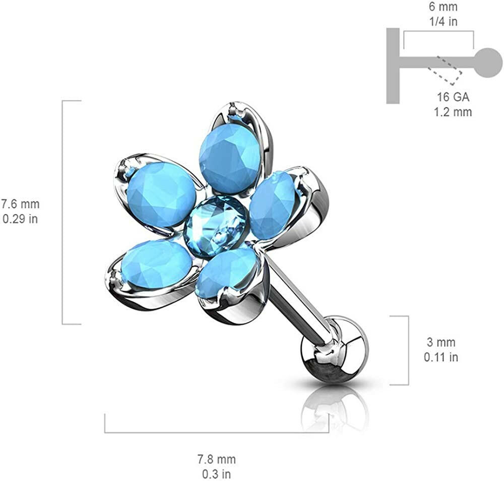 Surgical Steel Opalite Flower with Opal Center Top Cartilage Tragus Barbell Studs Cartilage Impulse Piercings