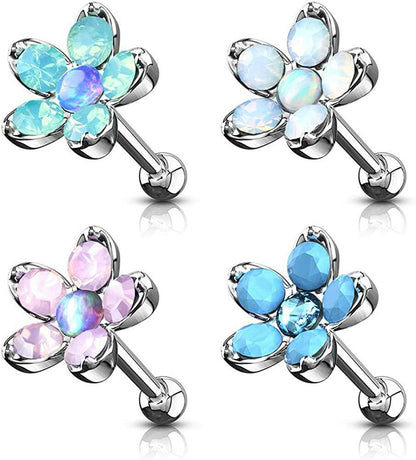 Surgical Steel Opalite Flower with Opal Center Top Cartilage Tragus Barbell Studs Cartilage Impulse Piercings