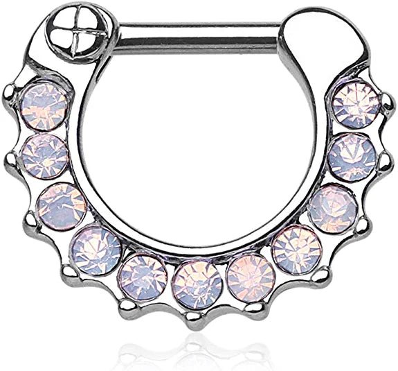 Surgical Steel Opalites Paved Septum Clicker Septum Ring Impulse Piercings Pink